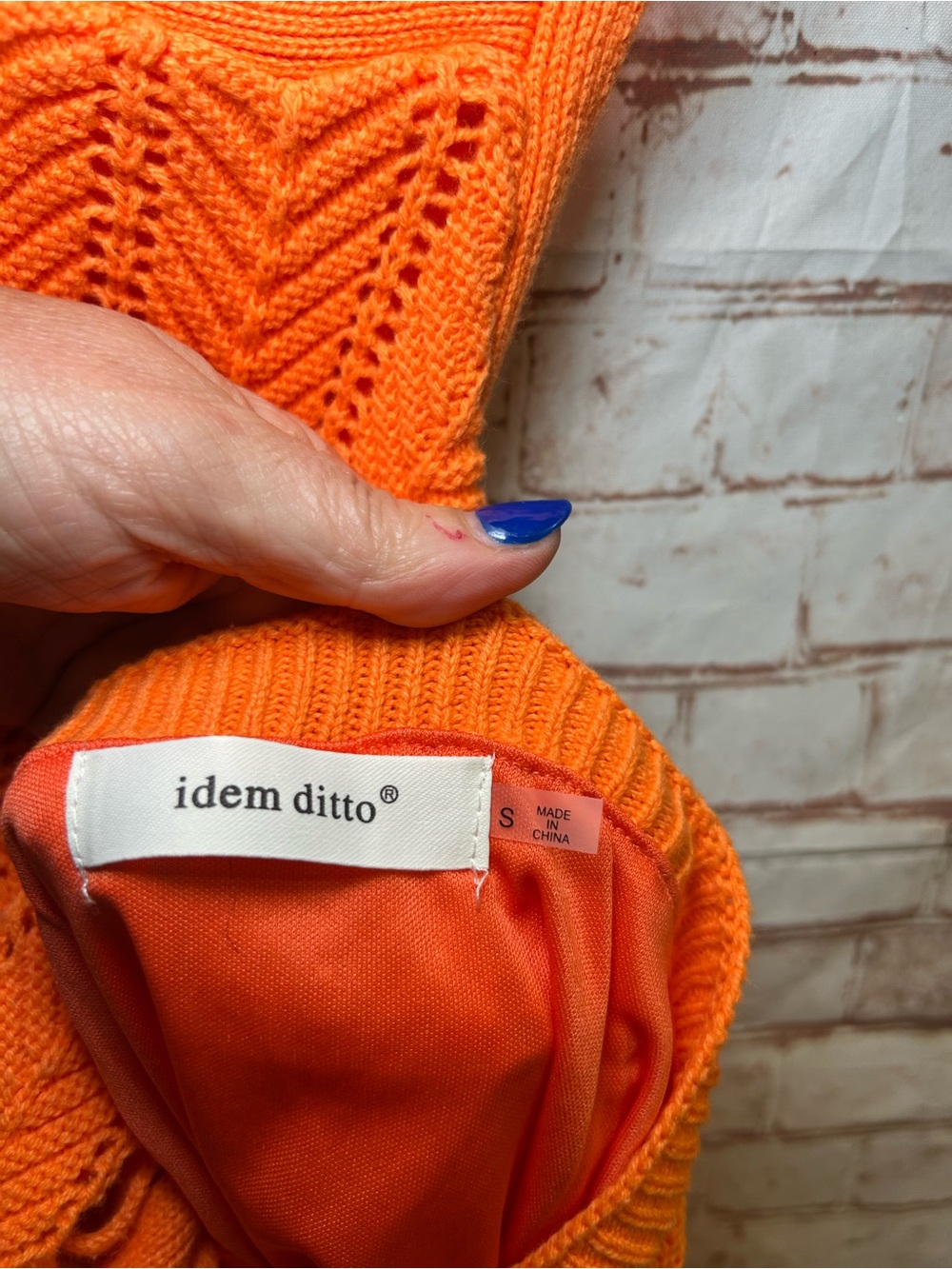 Orange Crochet Knit Sundress Open Tie Back Resort Vacation Midi Dress Sz Small - Picture 6 of 6